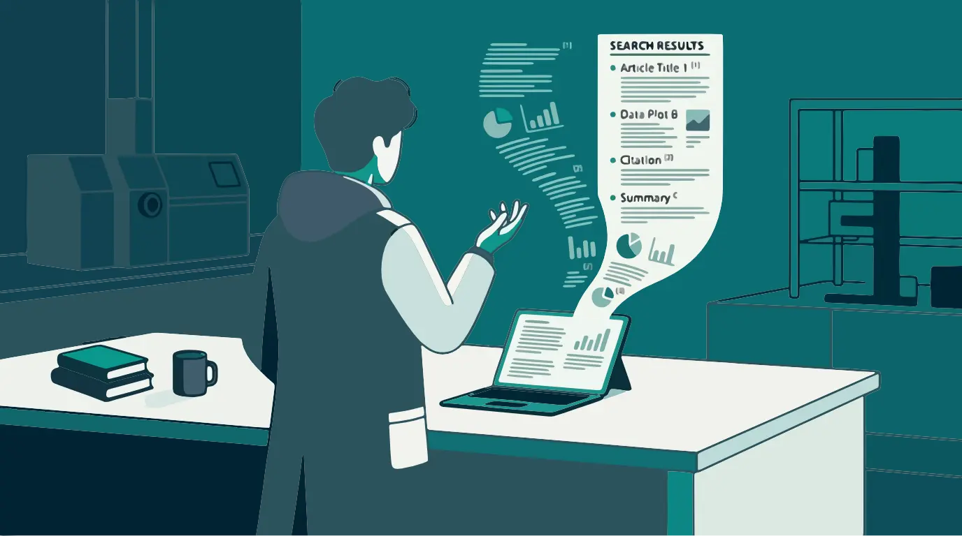 Researcher reviewing scientific papers